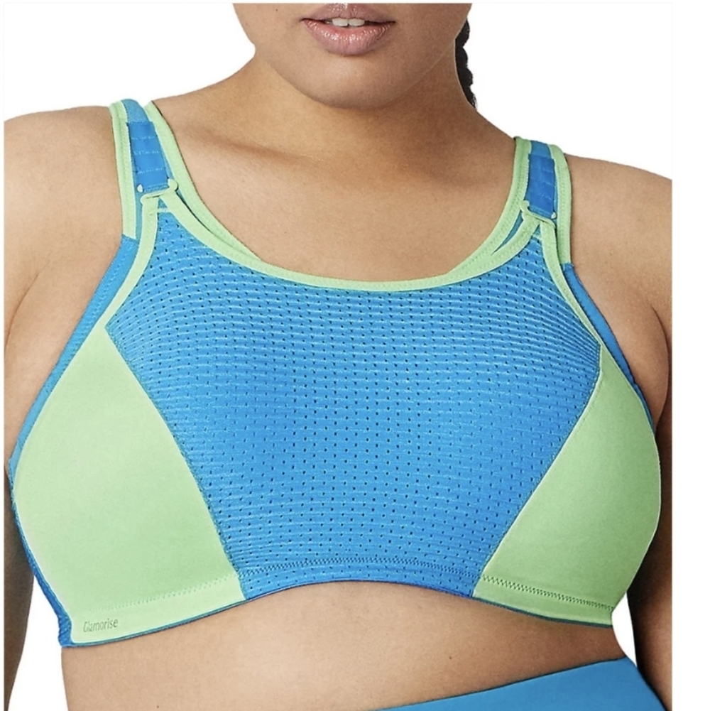 GLAMORISE 1166 Blue/Green Custom Control Wireless Sports Bra US 44H